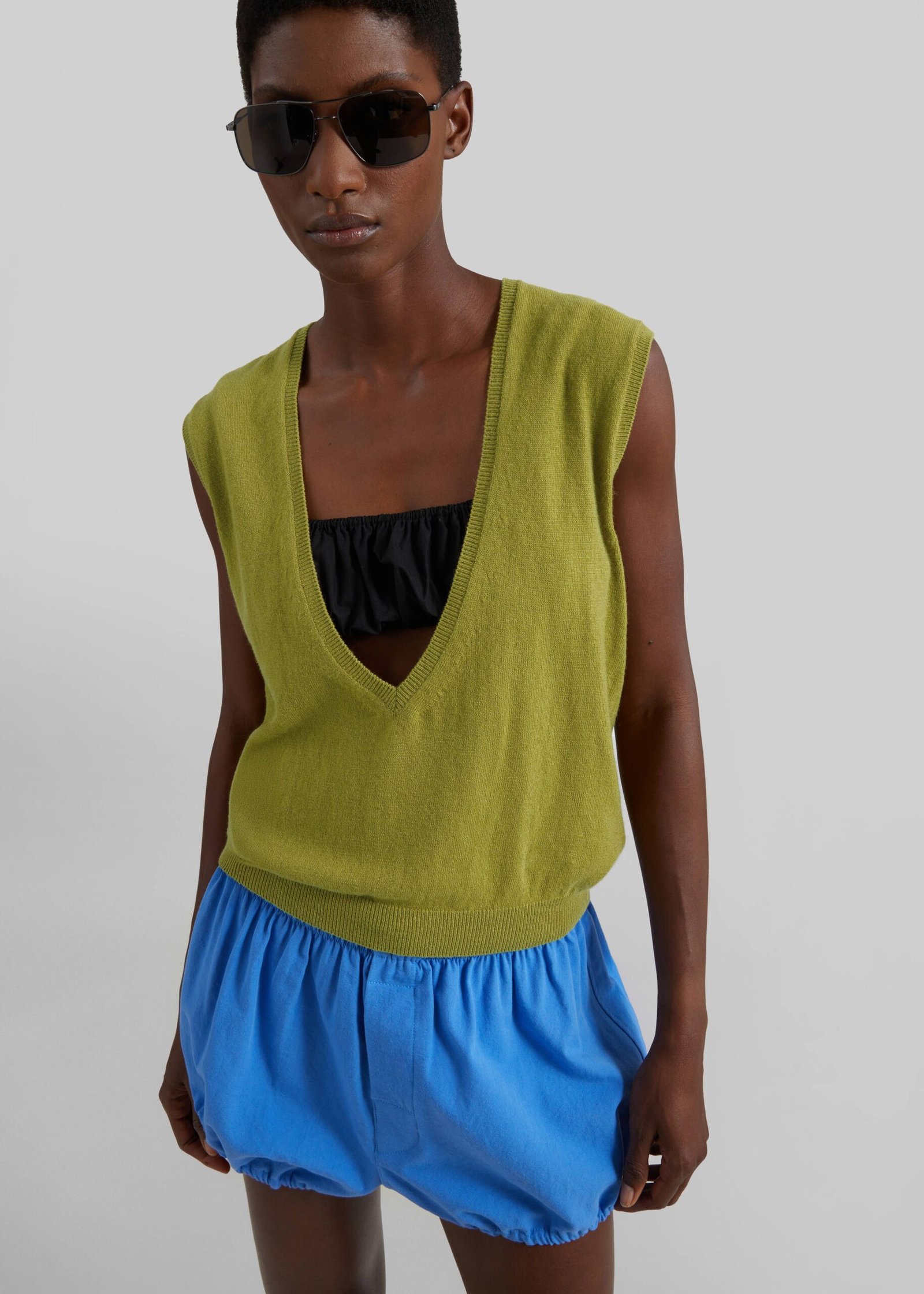 Bubble-Hem Mini Shorts - Blue