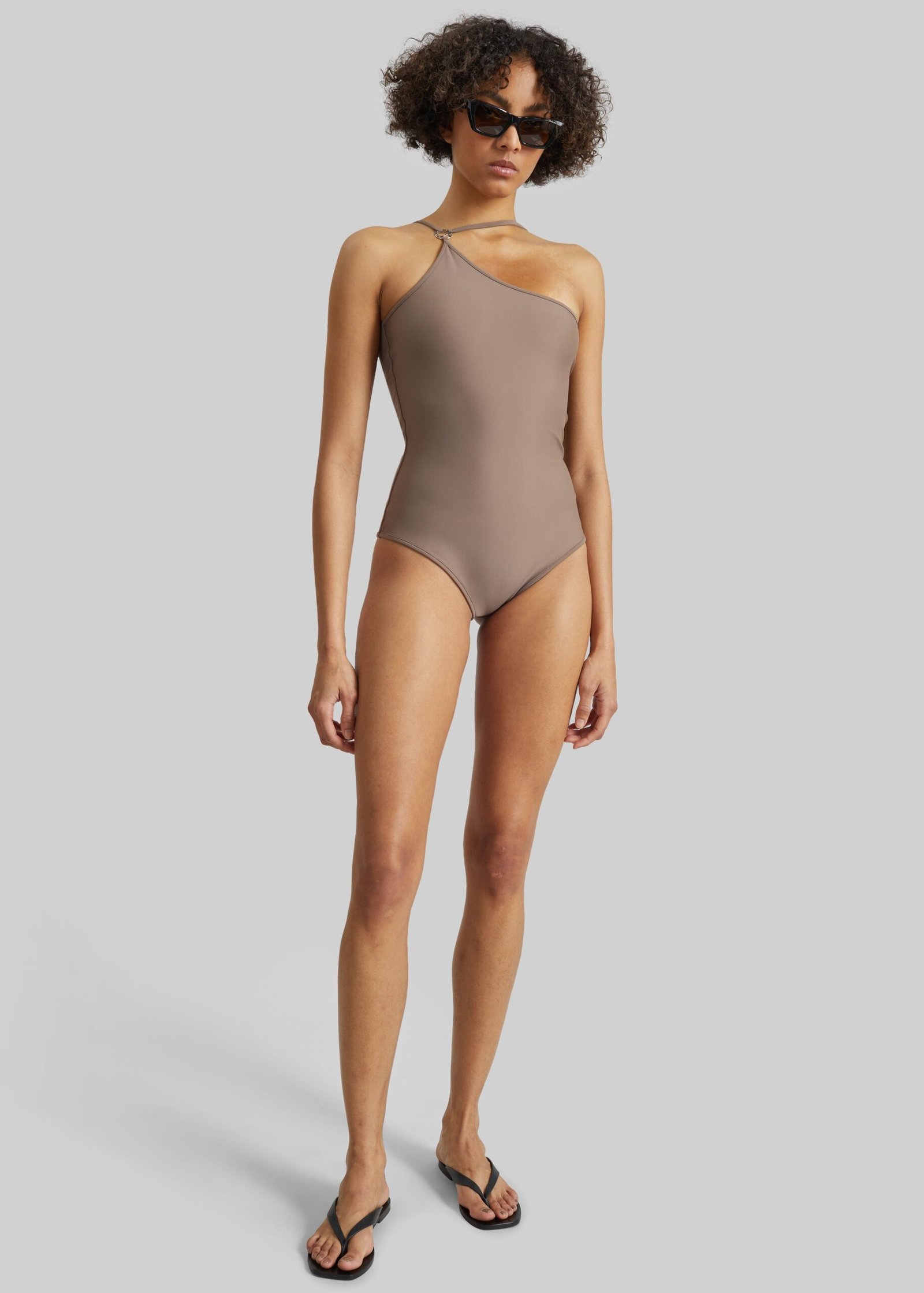 One Shoulder Swimsuit - Brown