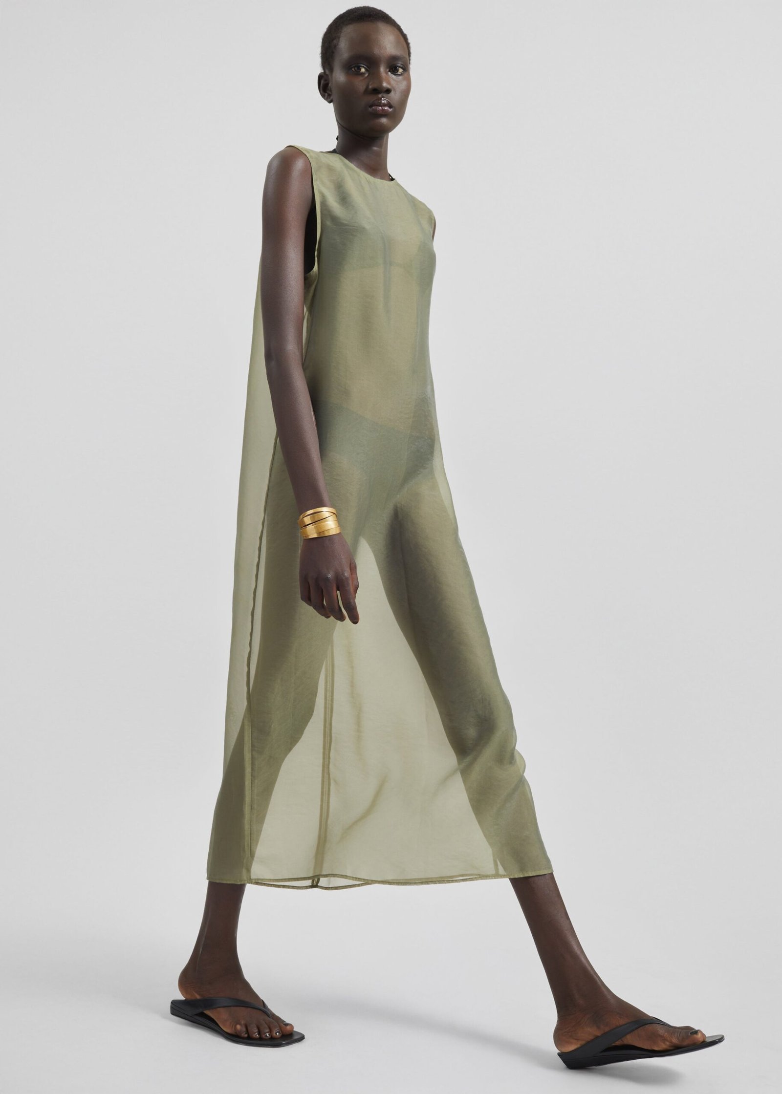 Sheer Organza Dress - Olive