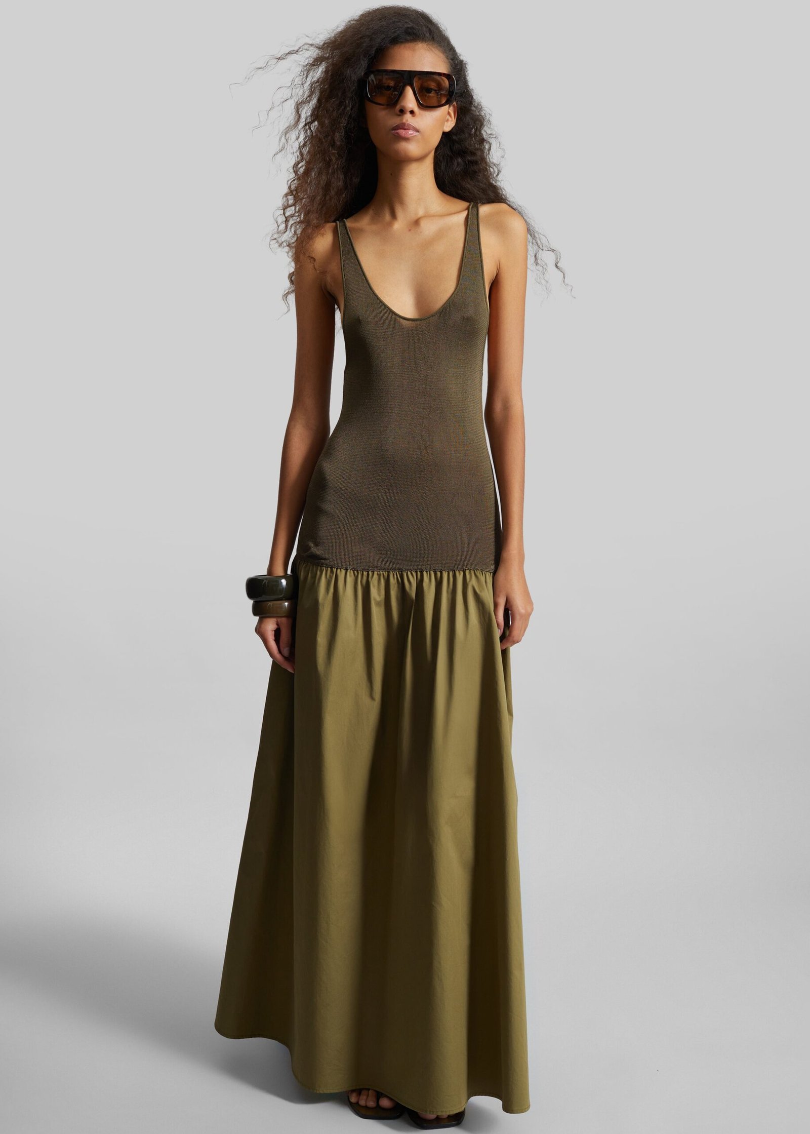 Drop Waist Maxi Dress - Olive