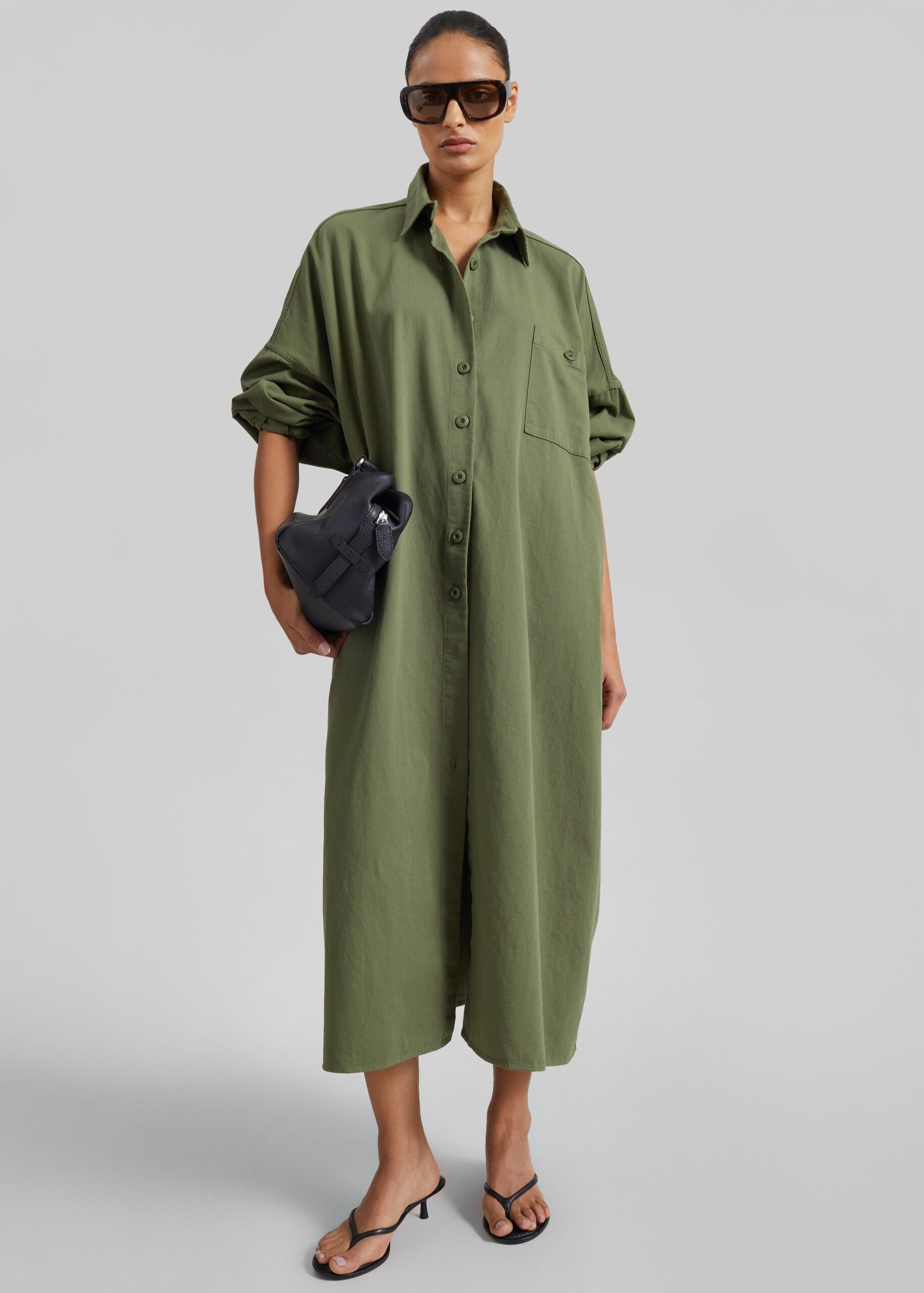 Oversized Shirt Dress - Dark Olive