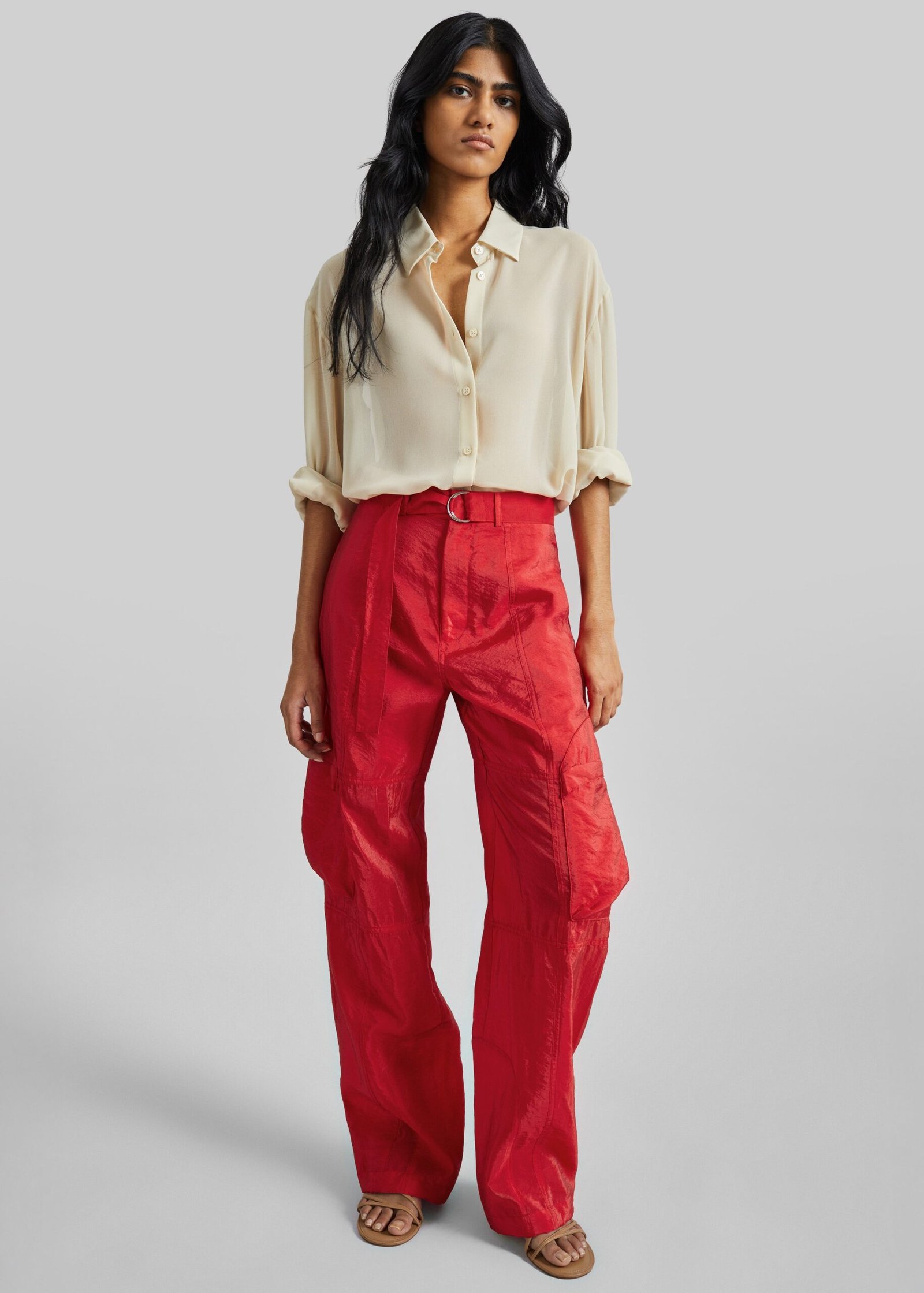 Sheer Cargo Pants - Red