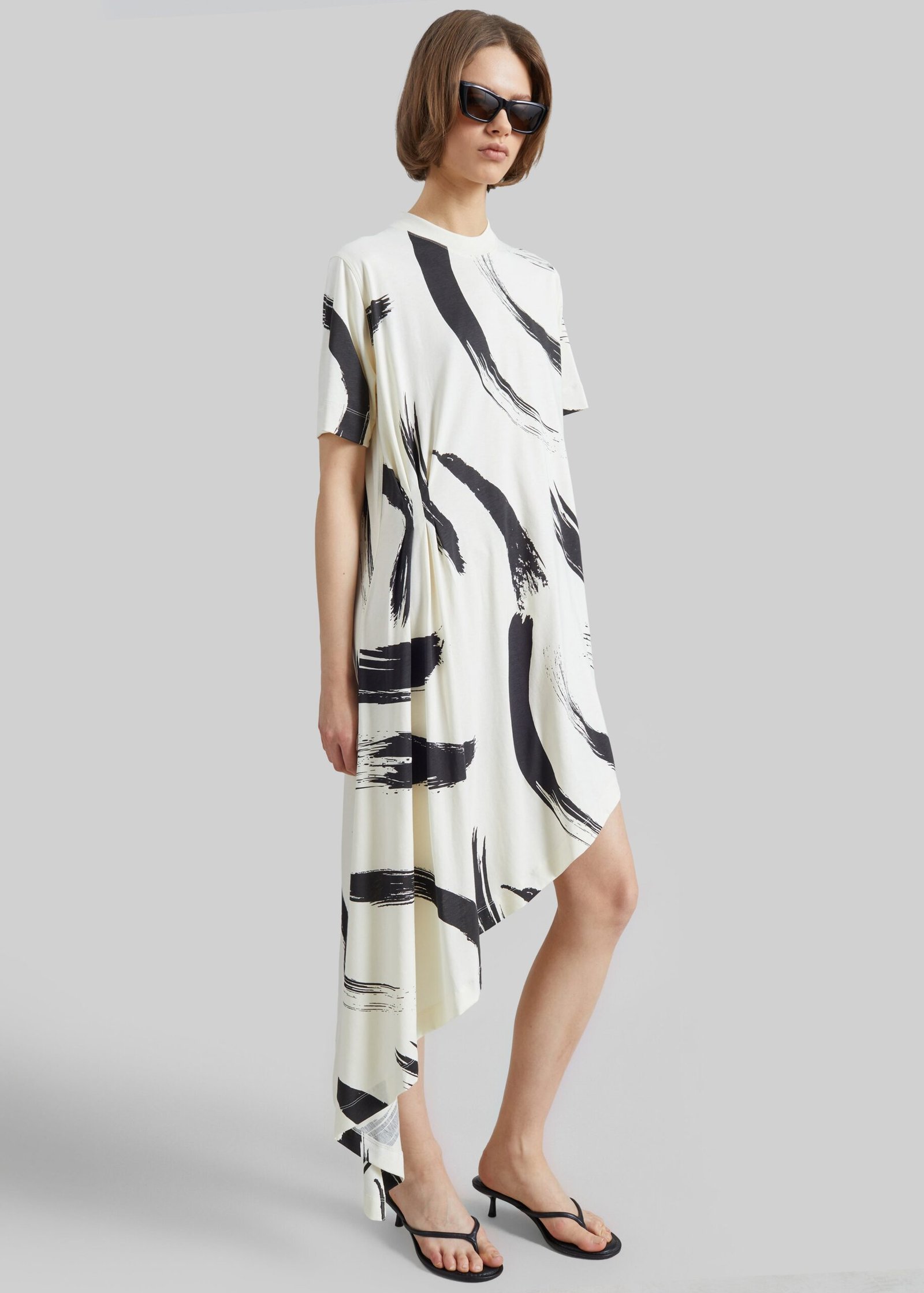 Asymmetrical Cotton Dress - Ivory/Black