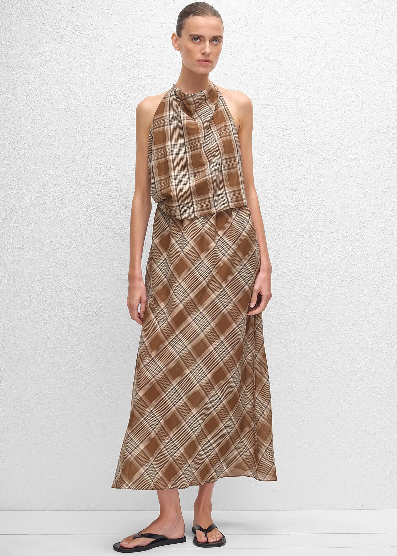 Layered Halter Midi Dress - Picnic Plaid
