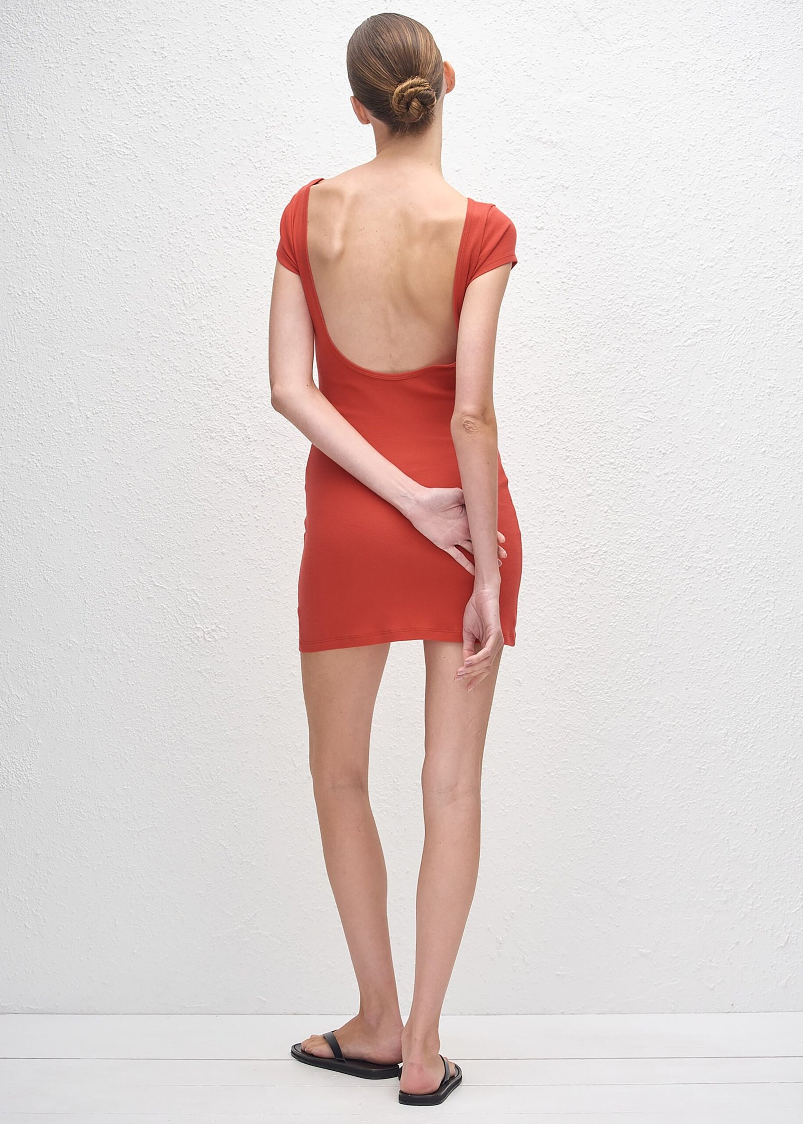 Low Back Mini Tee Dress - Tomato