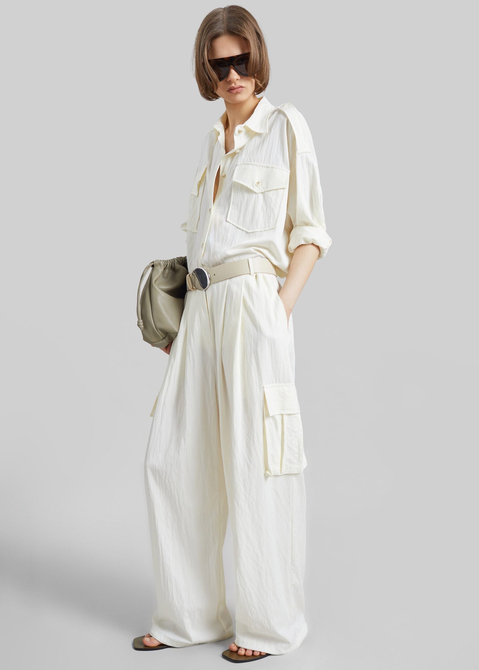 Textured Cargo Pants - Cream